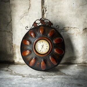 Elegant Brown and Black Wall Clock large round metal clock